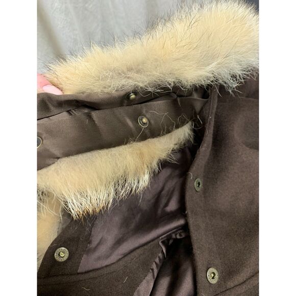 Theory Womens Coat Wool Angora Cashmere Penny Lane Fur‎ Collar Brown Size Medium - Picture 4 of 15
